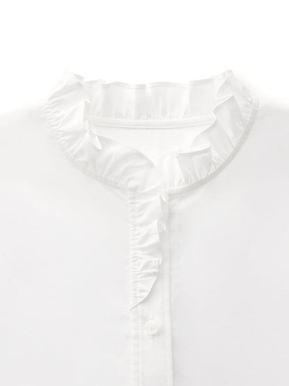 Cotton Ruffle Collar Women Shirt