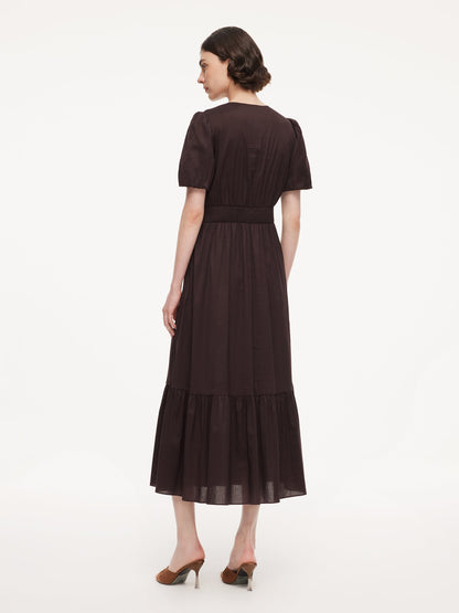 Cotton Blend V-Neck Women A-Line Tiered Maxi Dress
