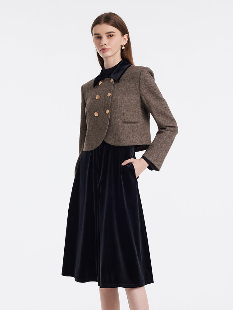 Washable Wool Double-Breasted Jacket And Skirt Two-Piece Set
