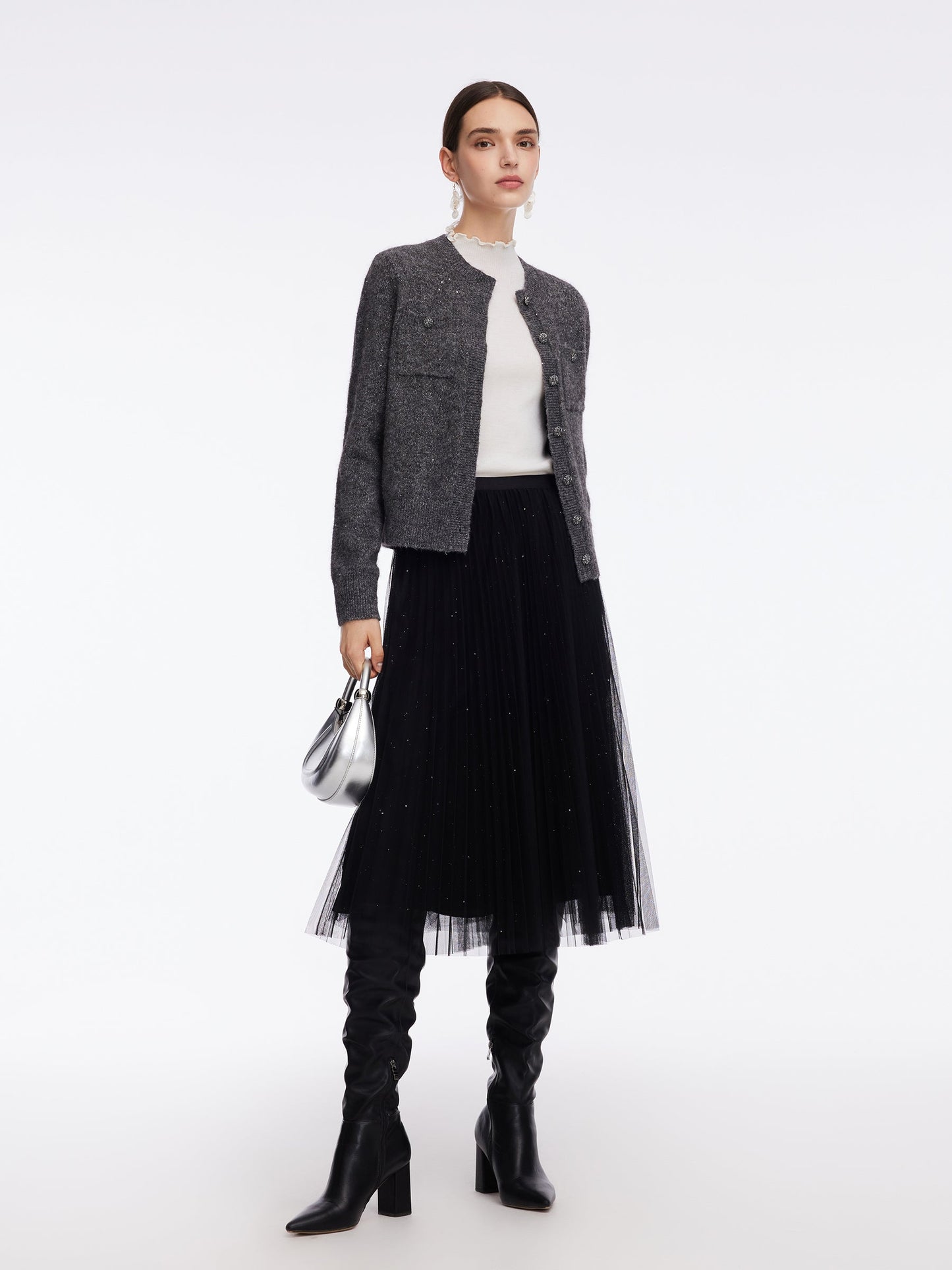 Mohair Wool Blend Sequins Women Cardigan