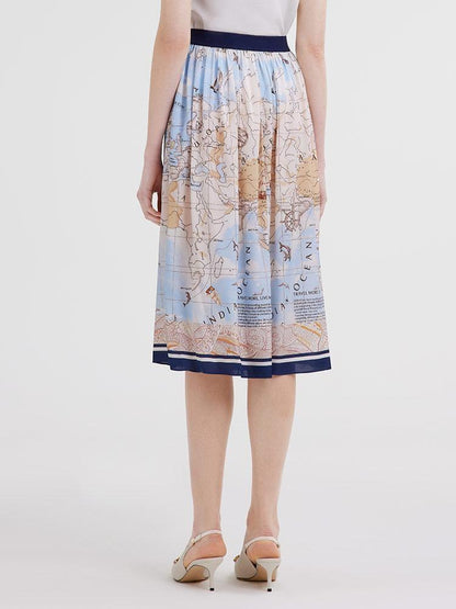 19 Momme Silk Map Print Women Skirt