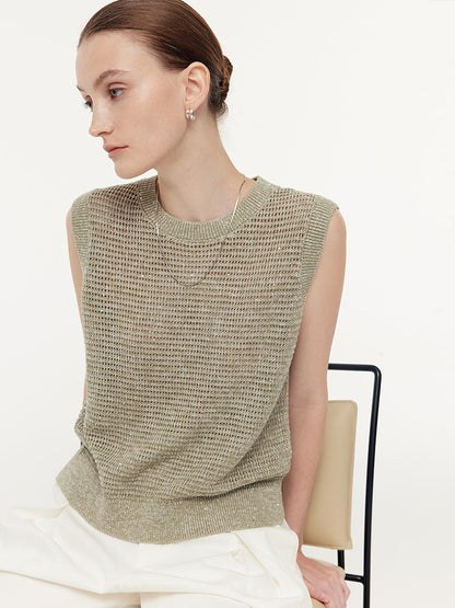 Linen Sequins Openwork Women Knit Tank Top