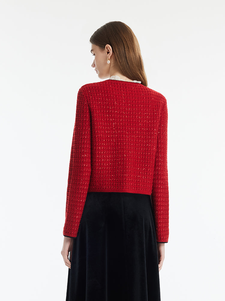 Wool-Blend Sequins Knitted Women Cardigan