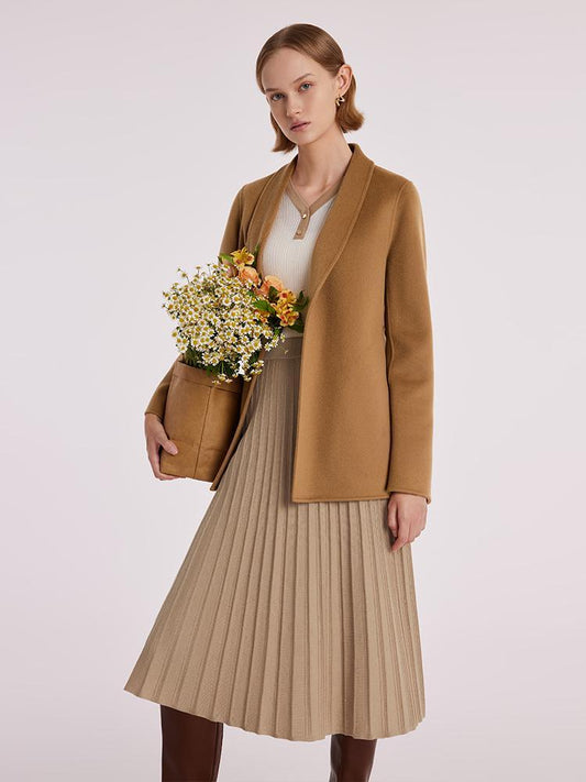 Coffee Pure Cashmere Wrapped Short Women Coat