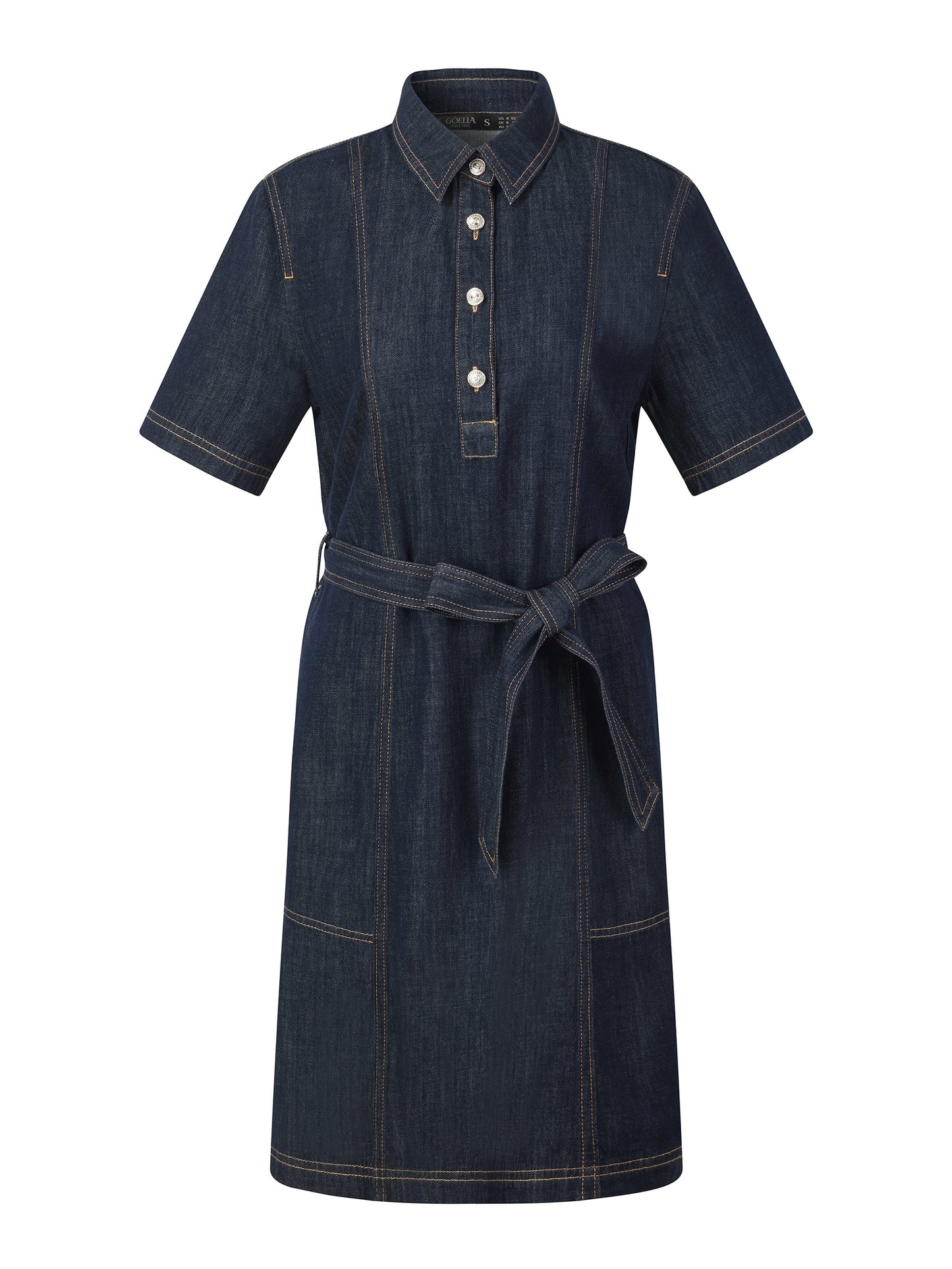 100% Cotton Denim Women A-Line Mini Shirt Dress With Self-Tie Belt