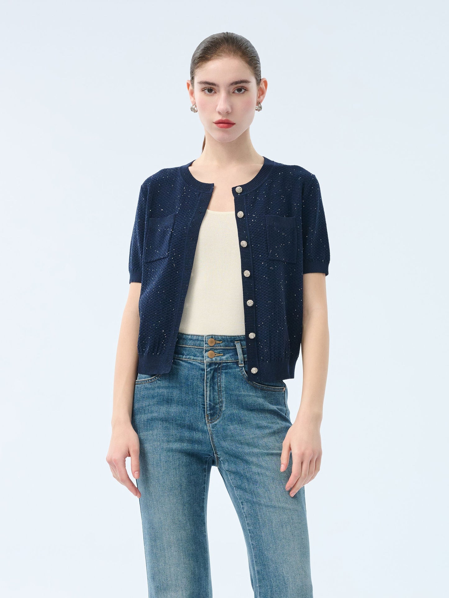 Lyocell Blend Sequins Women Cardigan