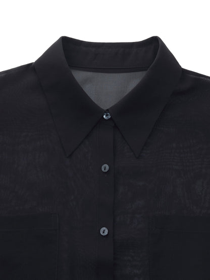 10MM Mulberry Silk Tie Front Women Sheer Shirt