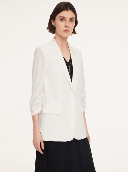 Triacetate Blend One Button Women Ruched Sleeve Blazer