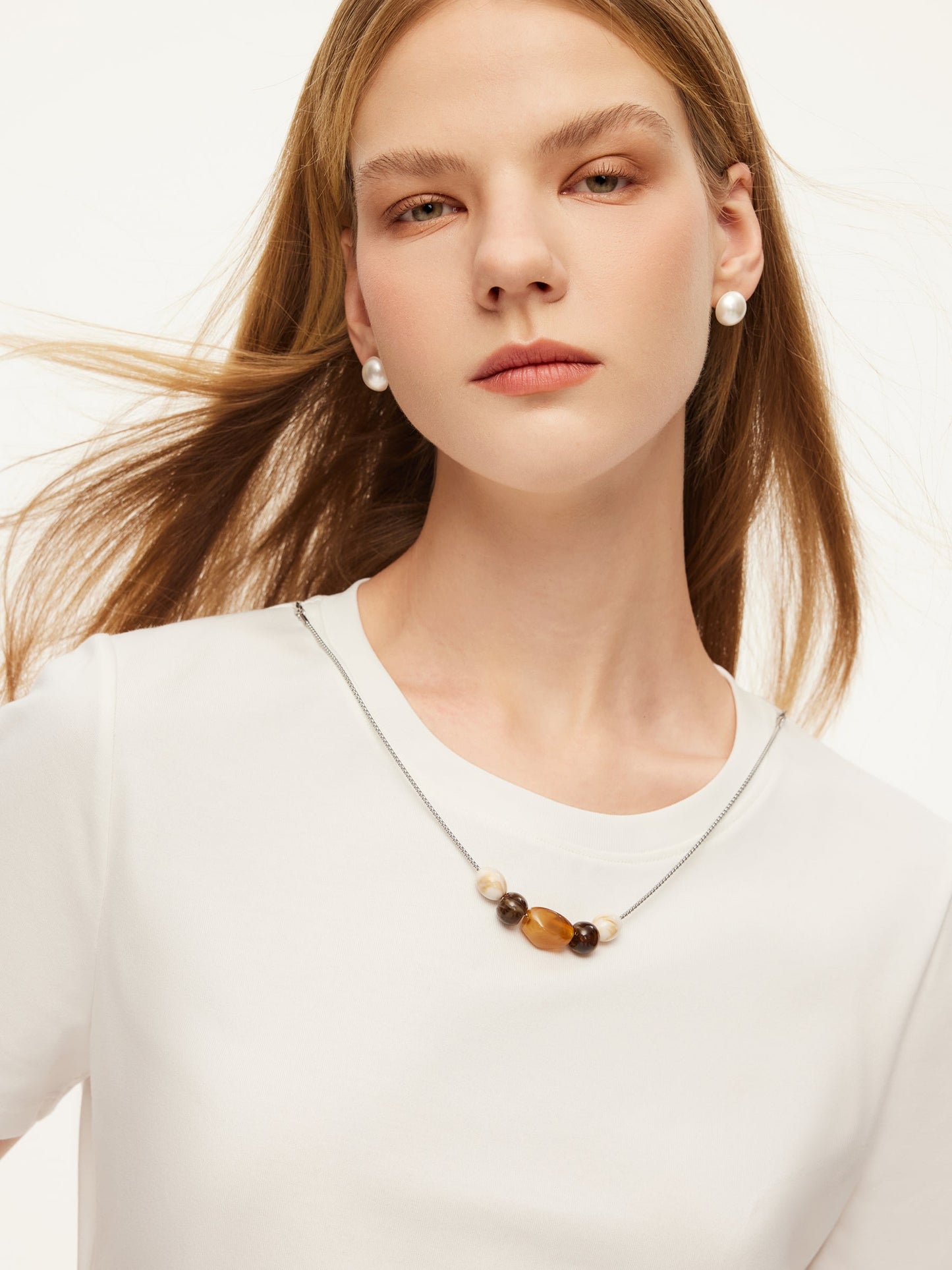 Cotton Side Twist Women T-Shirt With Detachable Beaded Chain