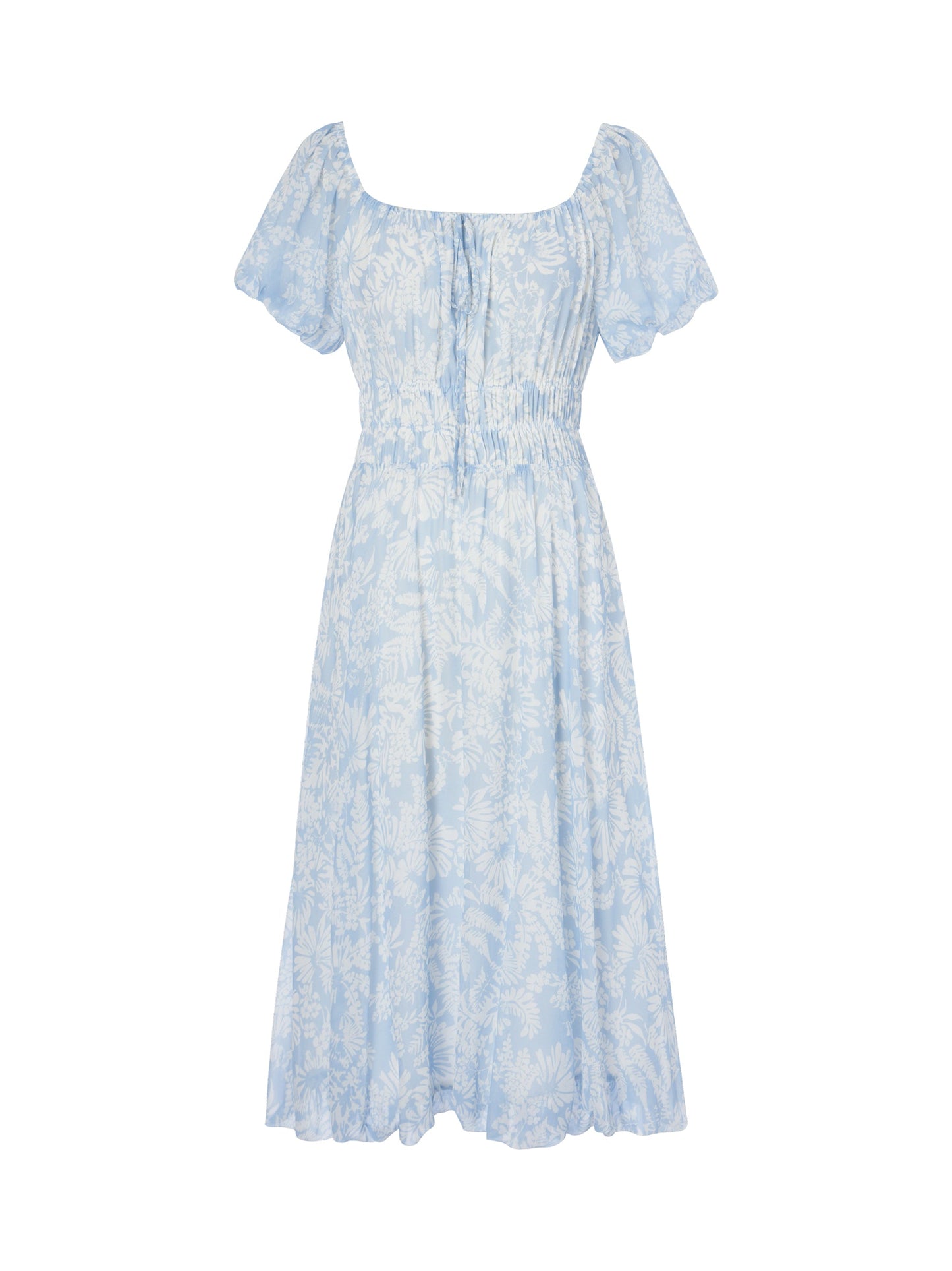 10MM Mulberry Silk Floral Print Women Bubble Hem Midi Dress With Scrunchie