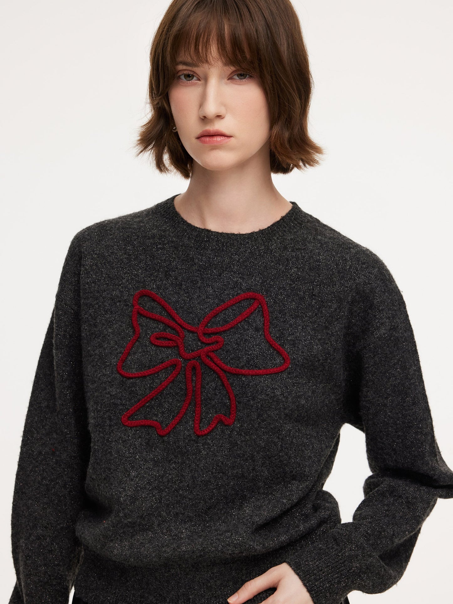 Bowknot Round Neck Women Sweater