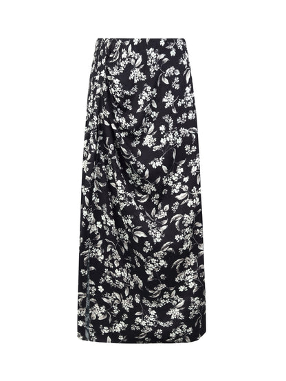 Floral Print Side Slit Twist Front Women H-Line Skirt