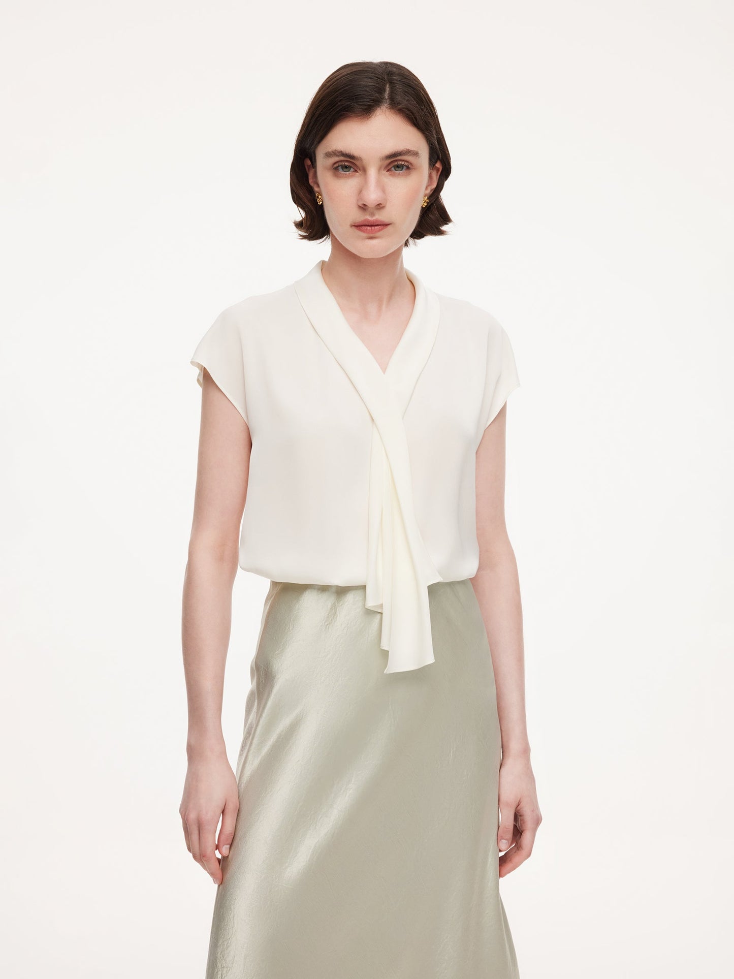22MM Mulberry Silk Tie Neck Women Blouse