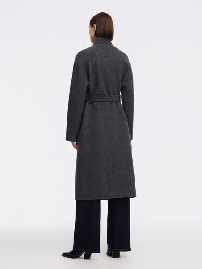 Cashmere Wool Blend Double-Faced Women Self-Tie Belt Overcoat