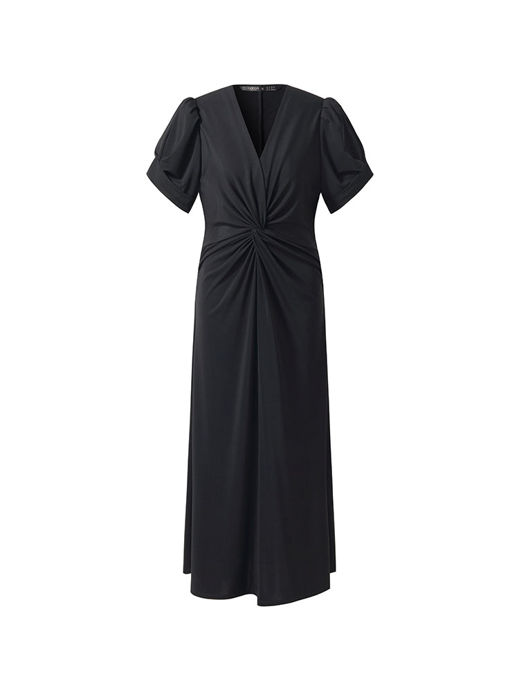 Acetate Twist Front Women Knit Maxi Dress With Hairband