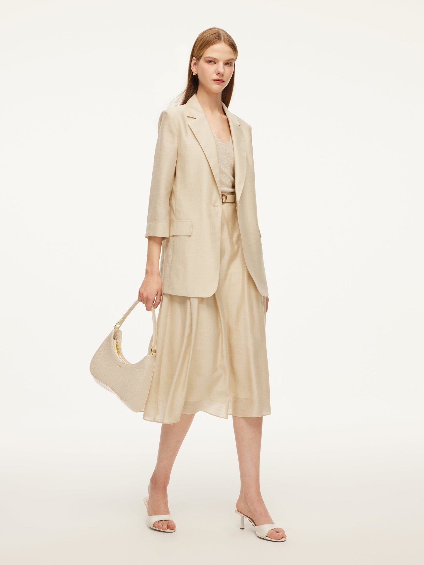 Tencel Acetate Linen Blend Women A-Line Skirt With Belt