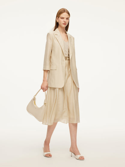 Tencel Acetate Linen Blend Women A-Line Skirt With Belt