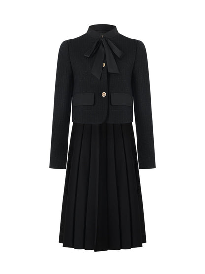 Crop Jacket With Flaps And Half Skirt Two-Piece Suit