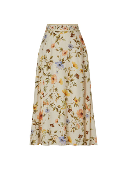 Tencel Blend Floral Print Women A-Line Skirt With Scrunchie