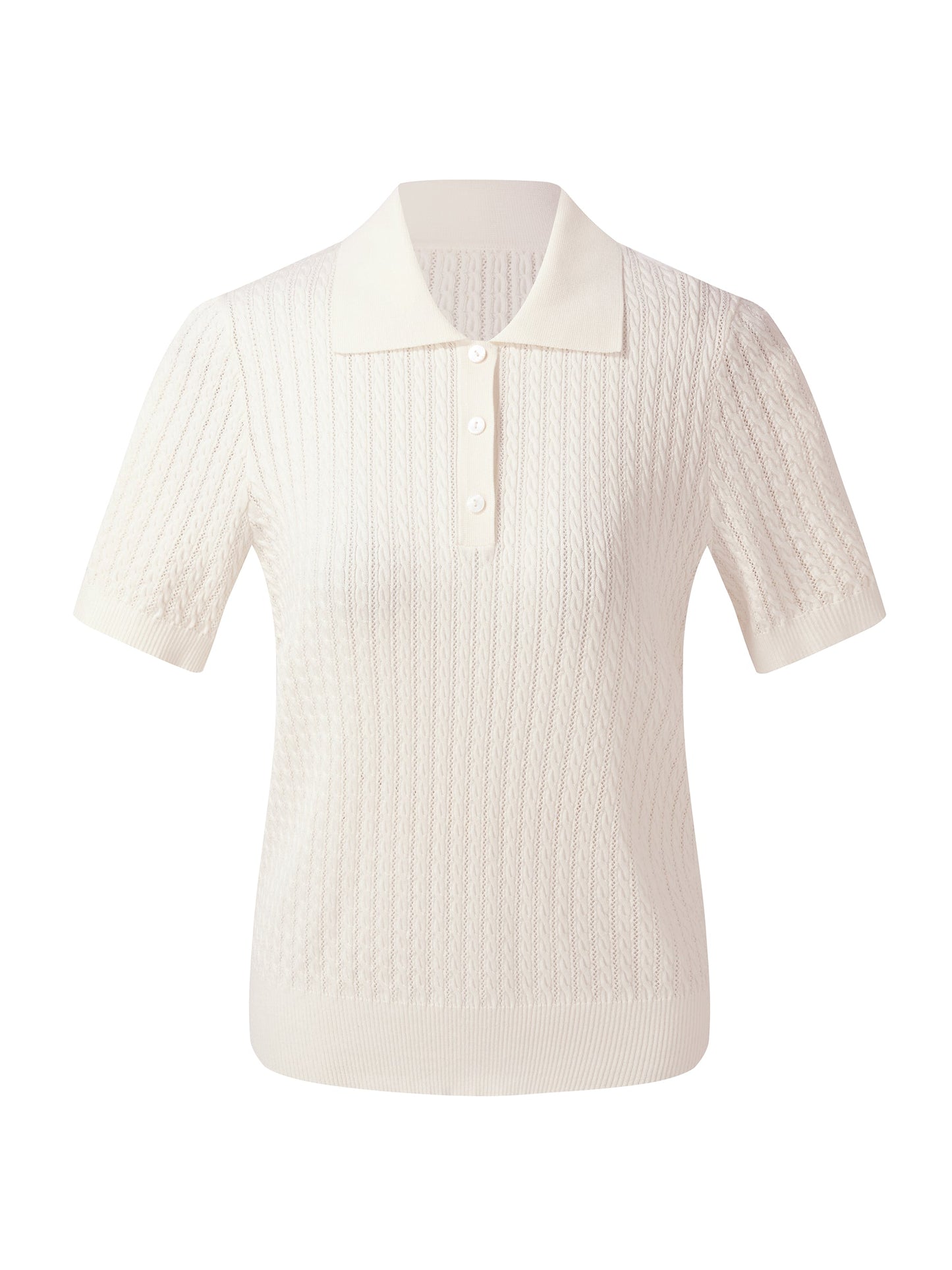 Tencel Blend Openwork Women Knit Polo Top