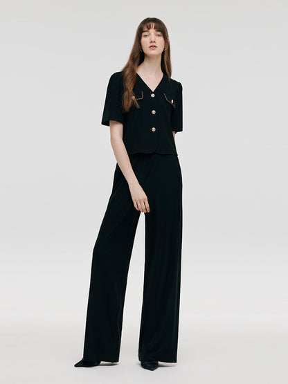 Pre-Order V-Neck Top And Straight Pants Two-Piece Set