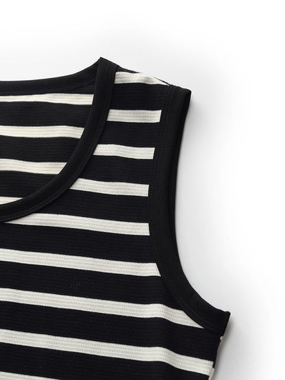 Black And White Stripe Women Knit Vest Maxi Dress