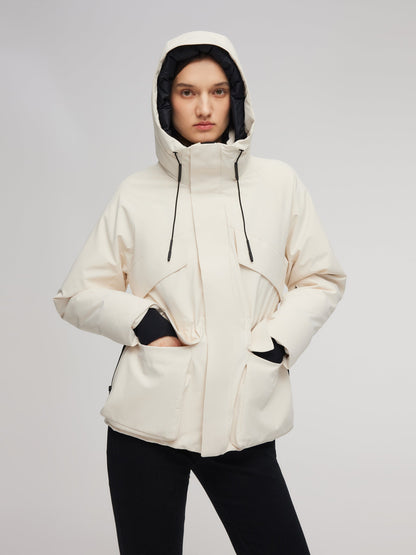 Drawstring Waist Unisex Hooded Goose Down Coat