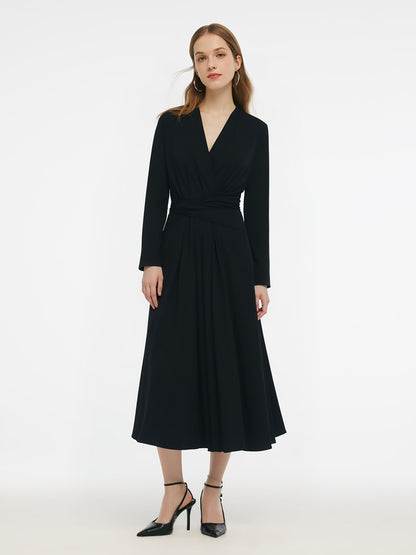 Tencel Blend Tie Back Gathered Waist Women Knit Maxi Dress