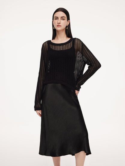100% Acetate Openwork Pullover & Tank Top & Skirt Three-Piece Set