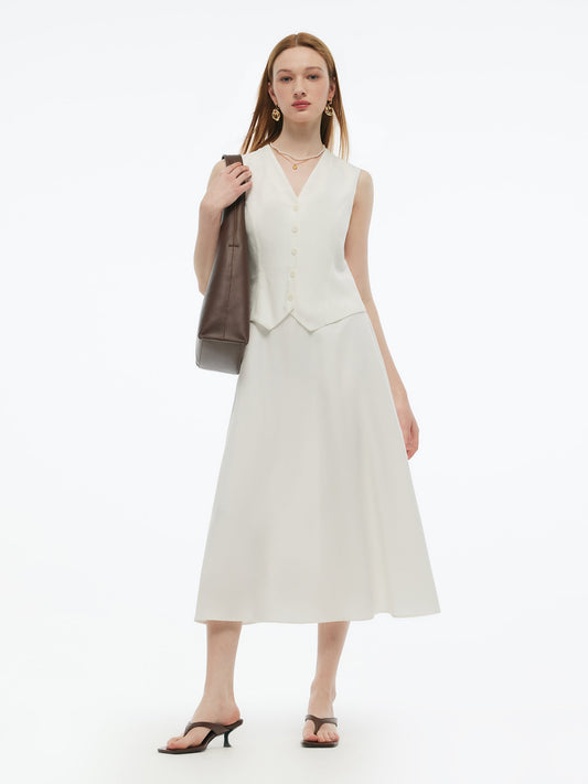 100% Acetate Faux-Layered Women Vest Maxi Dress