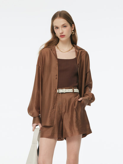 Tencel Blend Shirt And Knit Camisole Two-Piece Set