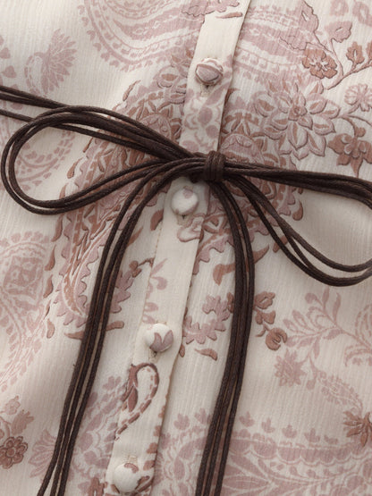 10MM Mulberry Silk Paisley Print Women Maxi Dress With Two Self-Tie Belts