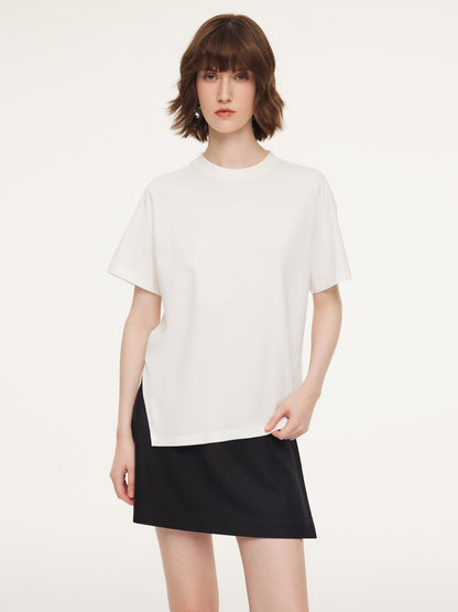 Asymmetrical Hem Heart Decorated Women T-Shirt