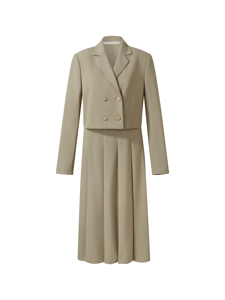 Crop Blazer And Camisole And Pleated Midi Skirt Three-Piece Set