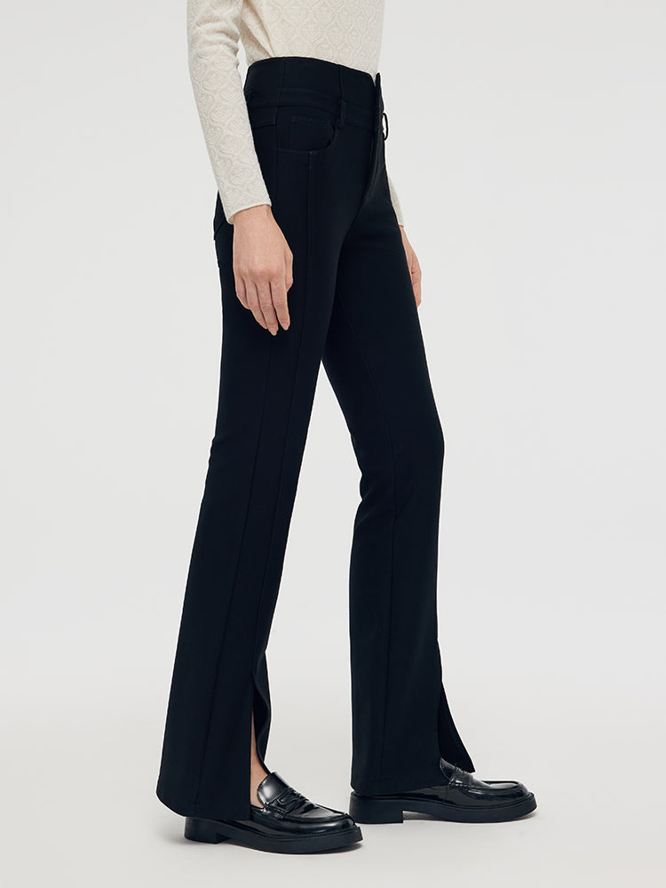 Knitted Slit Flared Women Pants