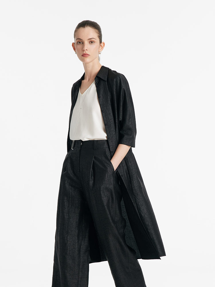 18 Momme Xiang Yun Silk Single-Breasted Women Midi Shirt Dress With Belt