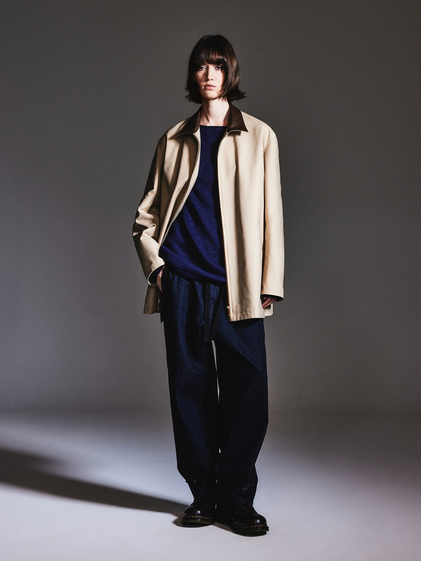 Loose Fit H-Line Zip-Up Unisex Mid-length Jacket