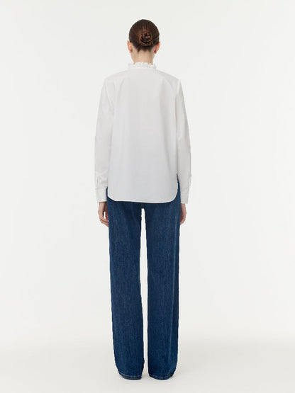Cotton Ruffle Collar Women Shirt