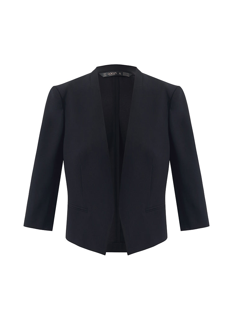 Triacetate 3/4 Sleeves Women Crop Blazer
