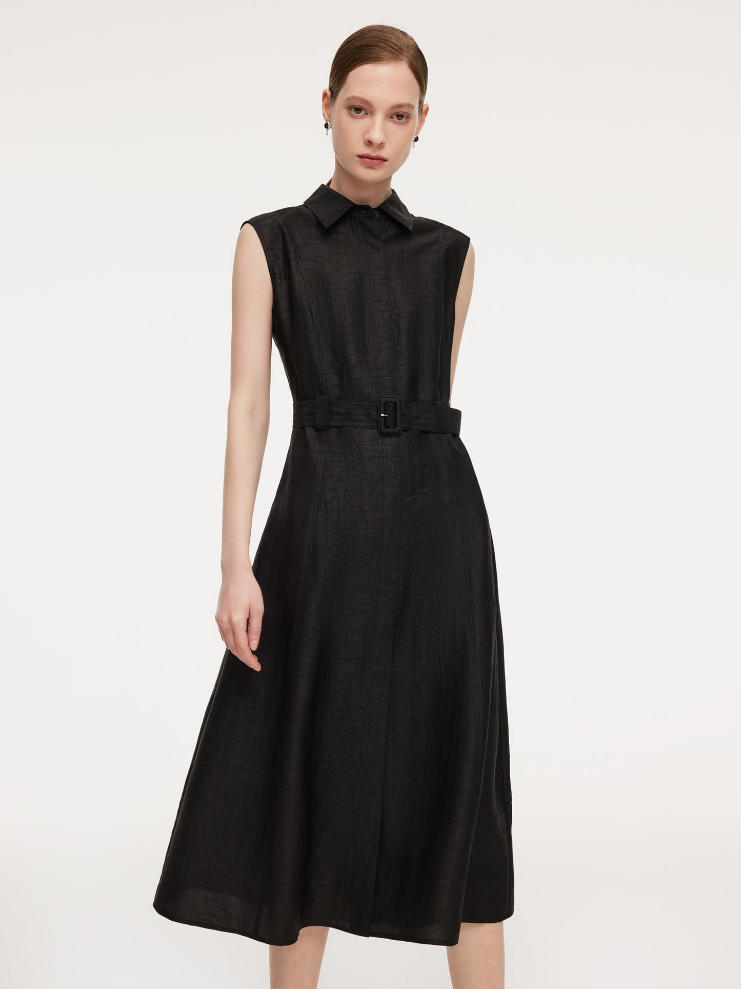 18MM Gambiered Canton Gauze Women Midi Dress With Belt