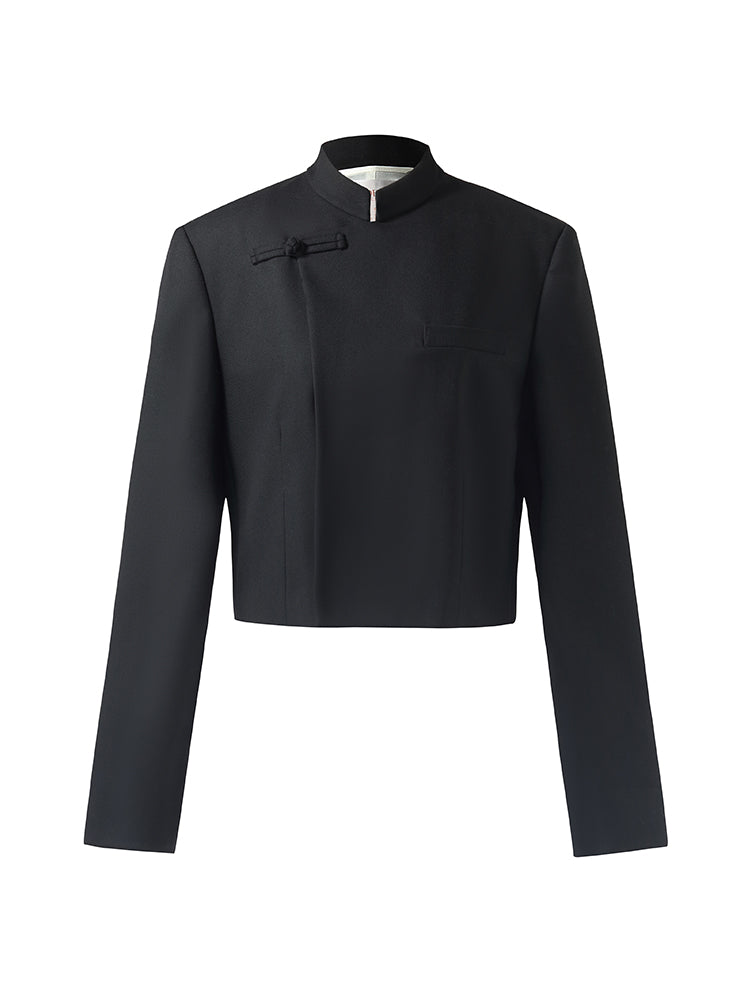 Worsted Wool New Chinese-Style Women Crop Jacket