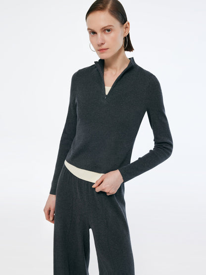 Cashmere Blend Mock Layered Knit Top And Pants Two-Piece Set
