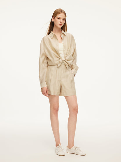 Tencel Acetate Linen Blend Women Sheer Oversized Shirt & Camisole Two-Piece Set