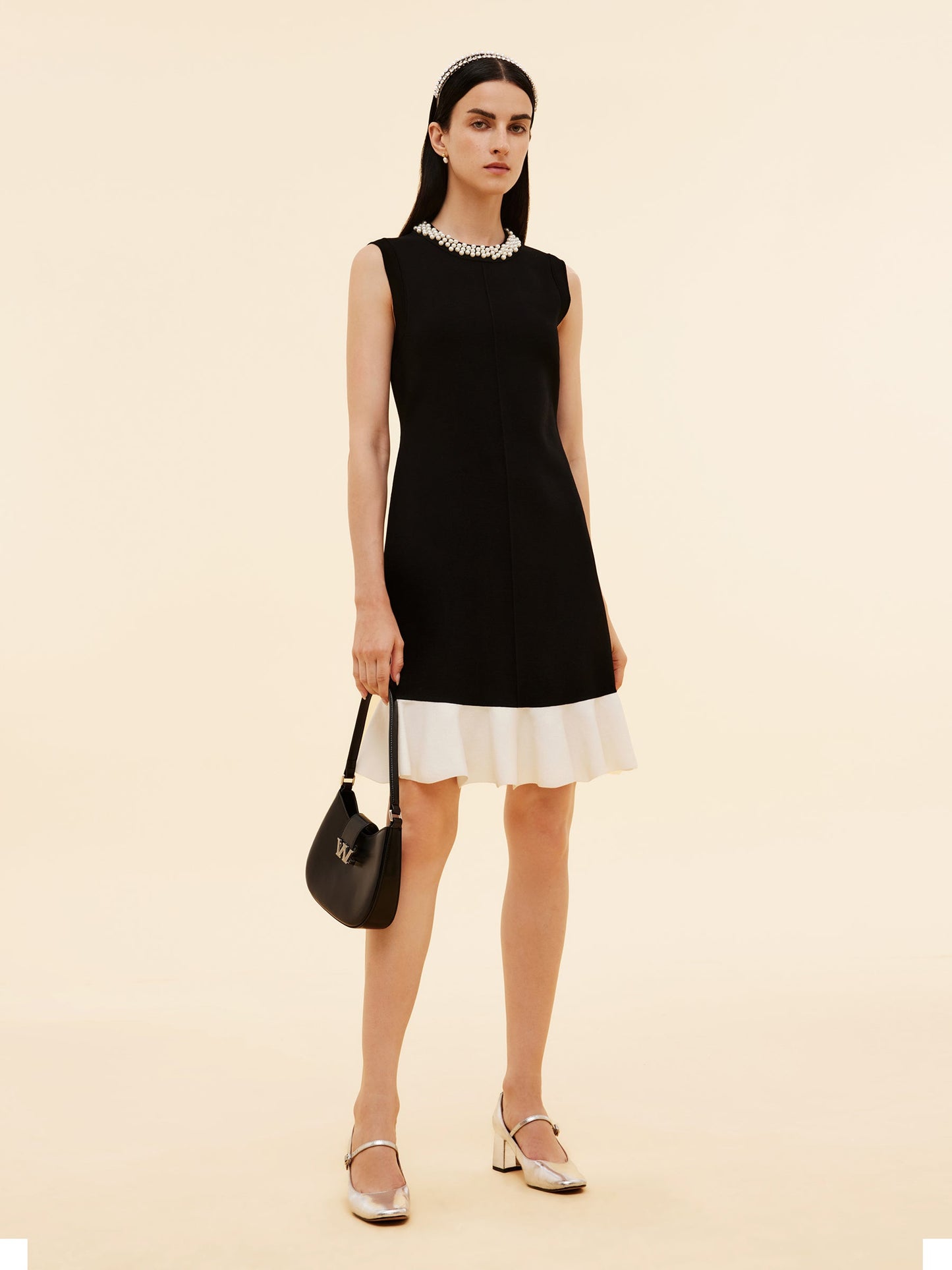 Tencel Blend Beaded Neck Women Sleeveless Knit Mini Dress
