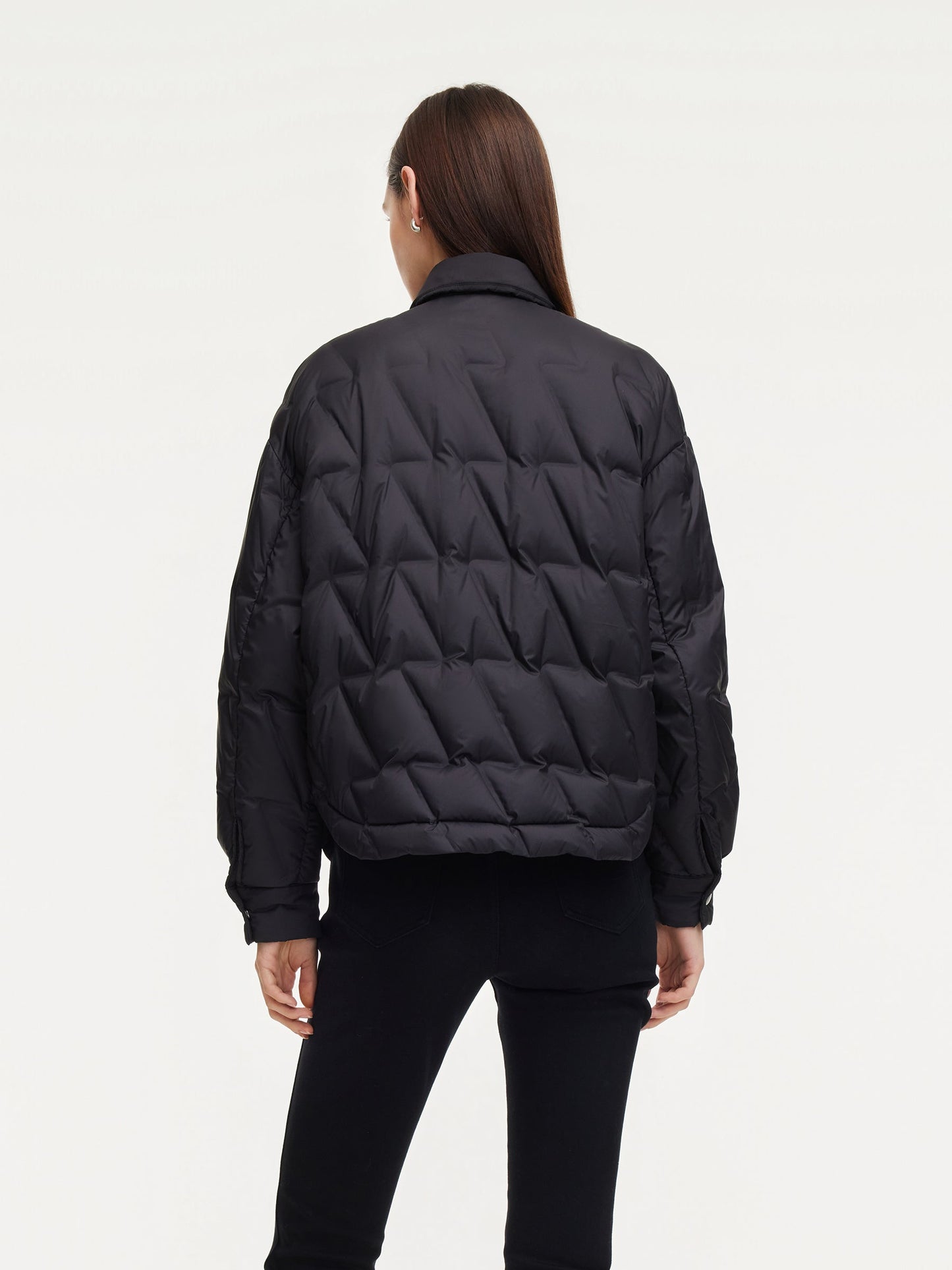 Drawstring Hem Shirt Collar Goose Down Jacket