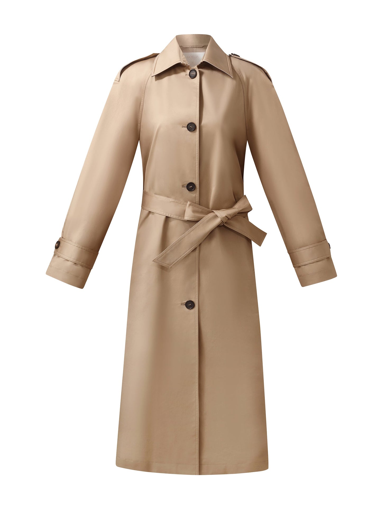 Cotton Self-Tie Belt Women Long Trench Coat