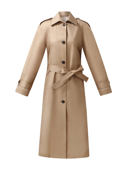 Cotton Self-Tie Belt Women Long Trench Coat
