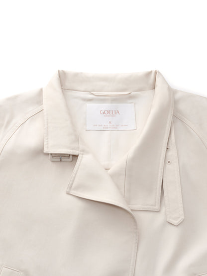 Tencel Blend Drawstring Hem Women Short Trench Coat