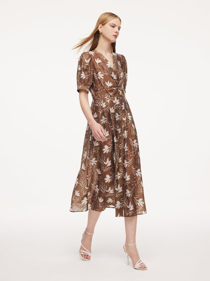 Tencel Blend Floral Print Twist Front Women Maxi Dress