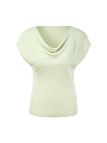 Tencel Mulberry Silk Cowl Neck Women Cap Sleeve Knit Top